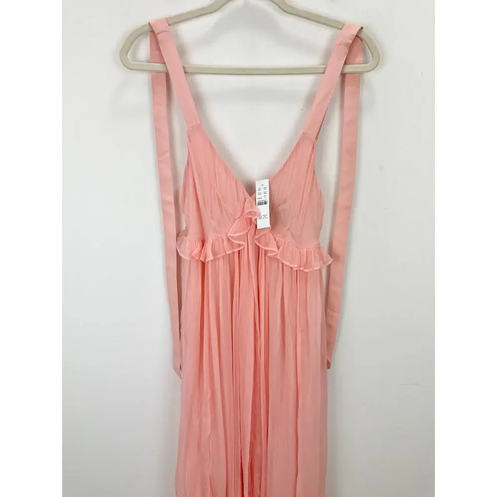J.Crew Collection Ruffle Trim Midi Dress Crinkle Cupro Blushed Peach US 2 NWT - Picture 7 of 14